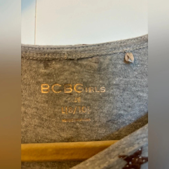 BCBG Girls Star Skater Dress Size Large 8/10 Gray Gold Metallic Stars - Picture 2 of 3